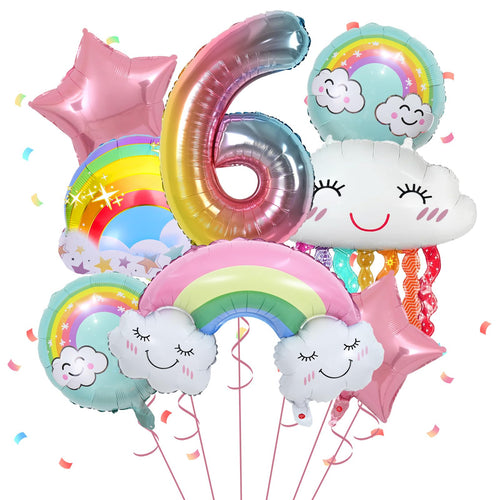 6th Birthday Balloons for Girl 8 Pcs 6 Balloons Birthday Foil Balloons with Rainbow Pink Star Pastel Round Balloons Number 6 for Girls Birthday Party Baby Shower Supplies