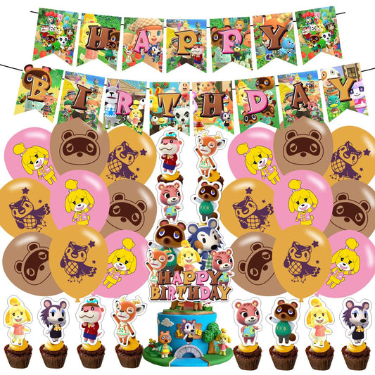 Animal Cross-ing Themed Birthday Party SuppliesAnimal Game Balloons Decorations for New Horizons Party Happy Birthday Balloons Cupcake Toppers Cake Toppers