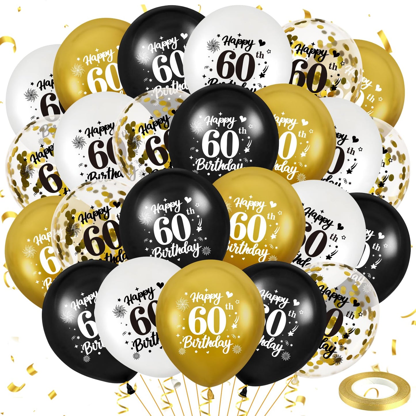 60th Birthday Balloons for Men 24Pcs Black Gold White Happy 60th Birthday Balloons Black Gold and White 60th Birthday Party Decorations Balloons for Men Women 60th Birthday Decor Supplies