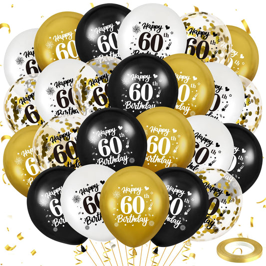 60th Birthday Balloons for Men 24Pcs Black Gold White Happy 60th Birthday Balloons Black Gold and White 60th Birthday Party Decorations Balloons for Men Women 60th Birthday Decor Supplies
